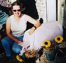 Julie with her pig scarecrow